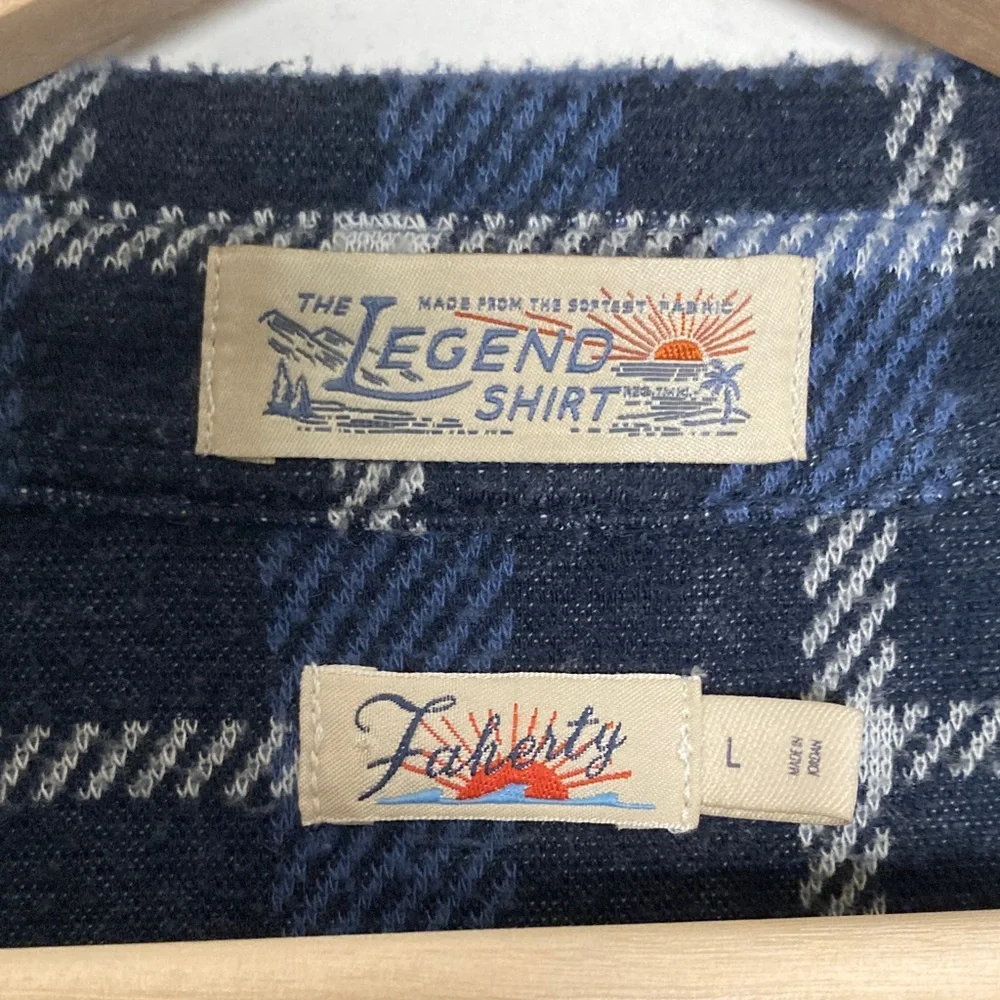 FAHERTY The Legend Sweater Shirt Large Navy Blue Winds Plaid Button Down - Picture 3 of 9